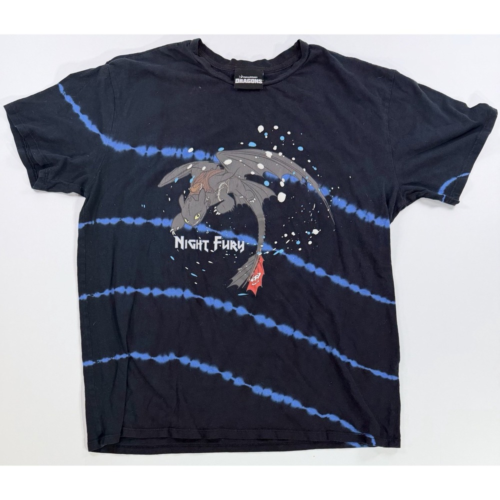 DreamWorks Dragons Night Fury Tie Dye T Shirt Black Blue Size‎ S